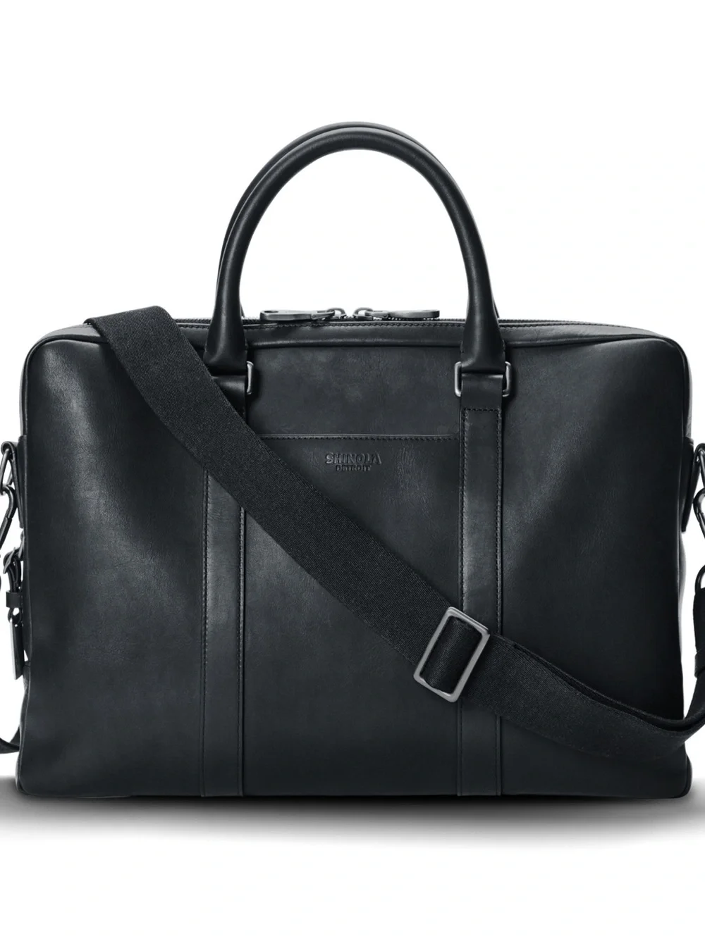 Shinola Black Leather Computer Briefcase with Removable Strap